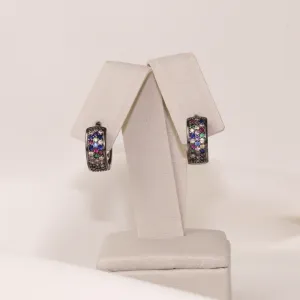 BRINCO ARGOLA ZIRCÔNIA COLORIDA BANHO RÓDIO NEGRO