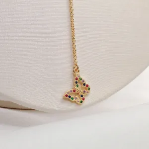 COLAR PÊNDULO BORBOLETA CRAVEJADO COM ZIRCÔNIAS COLORIDAS BANHO OURO 18K