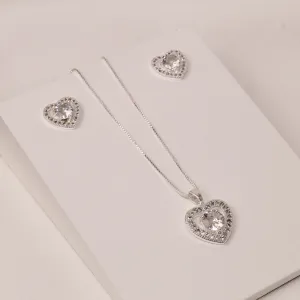CONJUNTO CORAÇÃO COM ZIRCÔNIA BANHO PRATA