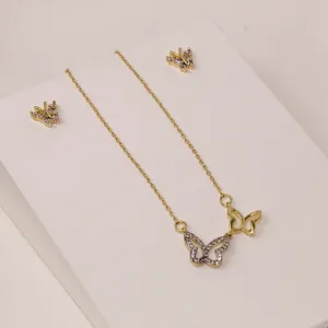 CONJUNTO BORBOLETA DUPLA CRAVEJADA COM ZIRCÔNIAS BANHO OURO 18K