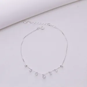 TORNOZELEIRA COM ZIRCÔNIAS QUADRADAS CRISTAL BANHO PRATA