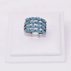 ANEL ZIRCÔNIA LEITOSA AZUL BANHO RÓDIO NEGRO