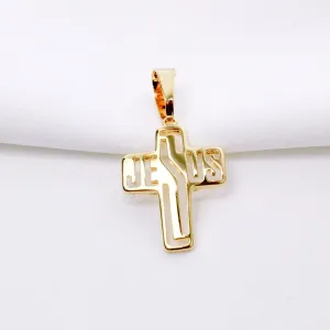 PINGENTE CRUZ COM ESCRITA JESUS BANHO OURO 18K