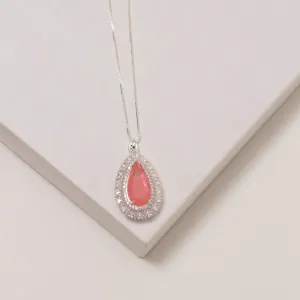 COLAR GOTA COM ZIRCÔNIAS E PEDRA SALMÃO M BANHO PRATA