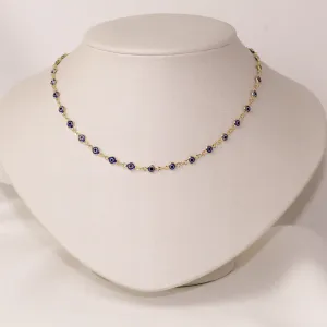CHOKER OLHO GREGO AZUL ESCURO BANHO OURO 18K