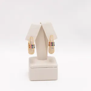 BRINCO ARGOLA G ZIRCÔNIA COLORIDA CRAVEJADA BANHO OURO 18K