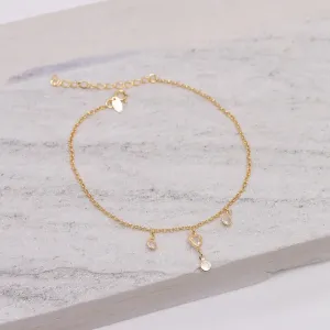 TORNOZELEIRA COM CORAÇÃO E CRISTAL BANHO OURO 18K
