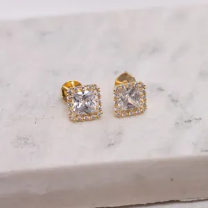 BRINCO PONTO DE LUZ QUADRADO COM ZIRCÔNIA BANHO OURO 18K