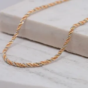 CORRENTE CABO DE AÇO 3 CORES 4MM BANHO OURO 18K