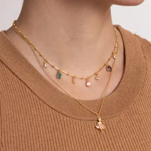 COLAR BAILARINA COM ZIRCÔNIA ROSA BANHO OURO 18K