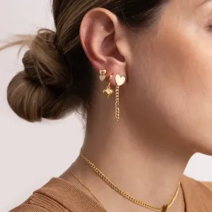 BRINCO CORAÇÃO LISO E CRAVEJADO COM ZIRCÔNIAS BANHO OURO 18K