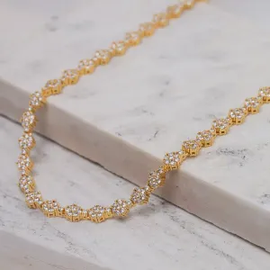 COLAR RIVIERA FLOR CRAVEJADO COM ZIRCÔNIAS CRISTAIS BANHO OURO 18K