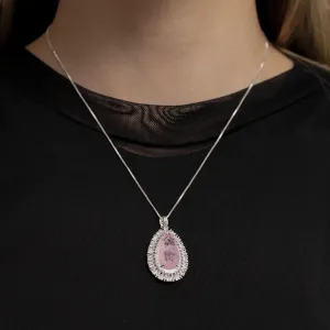 COLAR GOTA COM ZIRCÔNIAS E PEDRA ROSA CLARO M BANHO PRATA