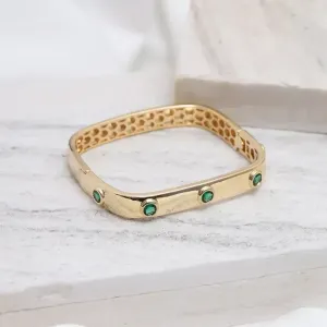 BRACELETE COM 5 ZIRCÔNIAS COR VERDE ESMERALDA BANHO OURO 18K