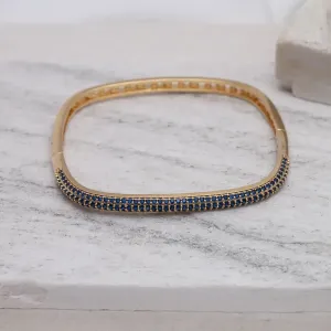 BRACELETE QUADRADO COM ZIRCÔNIAS AZUIS BANHO OURO 18K
