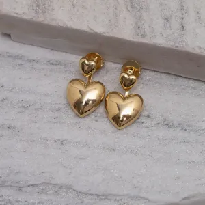 BRINCO CORAÇÃO DUPLO MONTAGEM LISO BANHO OURO 18K