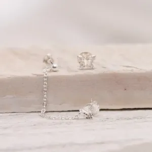 BRINCO EAR CUFF SETA COM BORBOLETA E CORRENTE BANHO PRATA