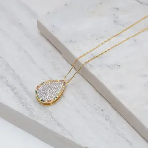 COLAR GOTA CRAVEJADA COM ZIRCÔNIAS CRISTAIS E COLORIDAS BANHO OURO 18K