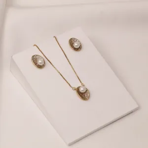 CONJUNTO PÉROLA CRRAVEJADO COM ZIRCÔNIA BANHO OURO 18K