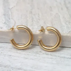 BRINCO ARGOLA TUBO LISA BANHO OURO 18K