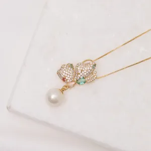 COLAR BORBOLETA COM ZIRCÔNIA COLORIDA BANHO OUROO 18K