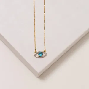 COLAR OLHO GREGO ZIRCÔNIA AZUL BANHO OURO 18K