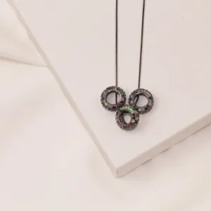 COLAR TRÊS AROS ZIRCÔNIA COLORIDA BANHO RÓDIO NEGRO