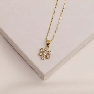 COLAR FLOR CRAVEJADO COM ZIRCÔNIAS CRISTAIS BANHO OURO 18K