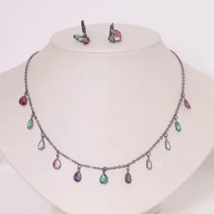 CONJUNTO ELO PORTUGUÊS GOTINHAS COLORIDAS BANHO RÓDIO NEGRO