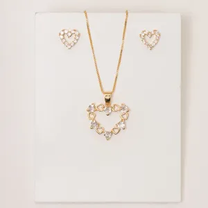 CONJUNTO CORAÇÃO CRISTAL BANHO OURO 18K