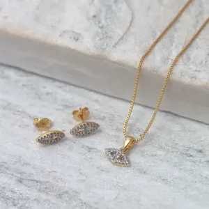 CONJUNTO OLHO GREGO MINI COM ZIRCÔNIAS BANHO OURO 18K