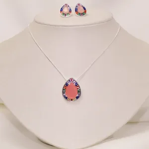 CONJUNTO ZIRCÔNIA COLORIDA GOTA SOLMÃO BANHO PRATA