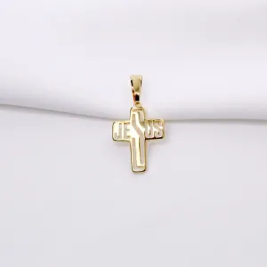 PINGENTE CRUZ COM ESCRITA JESUS BANHO OURO 18K