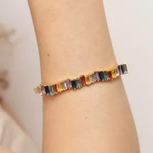 BRACELETE  COM ZIRCÔNIAS NAVETE COLORIDAS BANHO OURO 18K