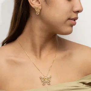 CONJUNTO BORBOLETA CRAVEJADA COM ZIRCÔNIAS CRSTAIS BANHO OURO 18K