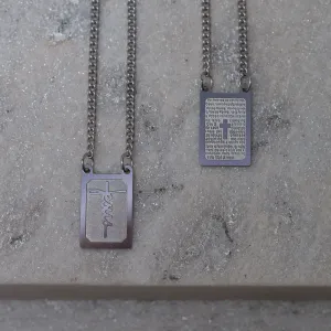 ESCAPULÁRIO MASCULINO PAI NOSSO E JESUS AÇO INOX