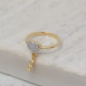 ANEL FILHOS MENINO CORAÇÃO CRAVEJADO BANHO OURO 18K