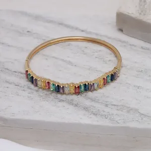 BRACELETE  COM ZIRCÔNIAS NAVETE COLORIDAS BANHO OURO 18K