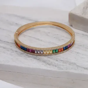 BRACELETE COM ZIRCÔNIAS NAVETE COLORIDAS BANHO OURO 18K