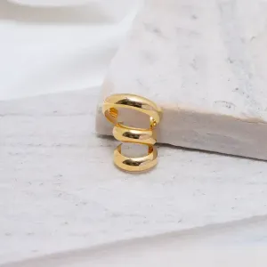 BRINCO FAKE TRÊS ARGOLAS GRANDES LISO BANHO OURO 18K