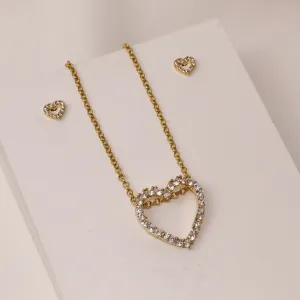 CONJUNTO CORAÇÃO COM ZIRCÔNIAS BANHO OURO 18K