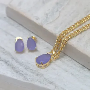 CONJUNTO CORRENTE COM PEDRA ZIRCÔNIA ROXA BANHO OURO 18K