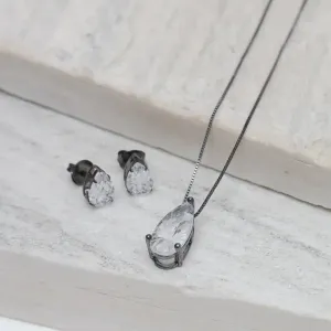 CONJUNTO GOTA CRISTAL G BANHO RÓDIO NEGRO