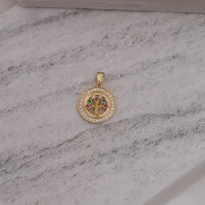 PINGENTE ÁRVORE DA VIDA COM ZIRCÔNIAS CRISTAIS E COLORIDAS BANHO OURO 18K