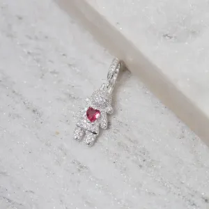 PINGENTE FILHOS MENINA CRAVEJADO COM ZIRCÔNIAS CRISTAL E RUBI E REGULAGEM BANHO PRATA