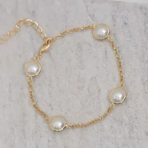 PULSEIRA ELO PORTUGUÊS COM PÉROLAS BANHO OURO 18K