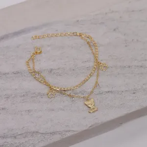 PULSEIRA CORRENTE DUPLA COM GATINHO BANHO OURO 18K