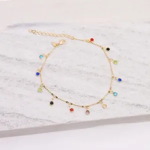 TORNOZELEIRA COM PEDRAS COLORIDAS BANHO OURO 18K
