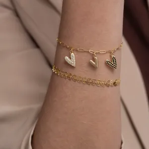 PULSEIRA TRÊS CORAÇÕES CRAVEJADO E LISO BANHO OURO 18K