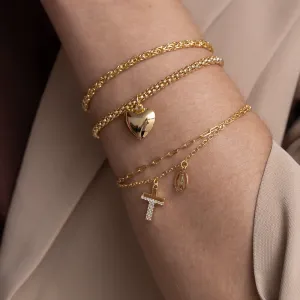 PULSEIRA OCA COM PINGENTE CORAÇÃO BANHO OURO 18K